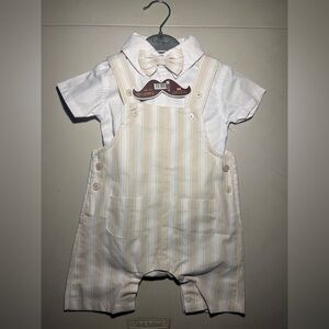 Little Gent brand baby boy's striped suspender shorts outfit set